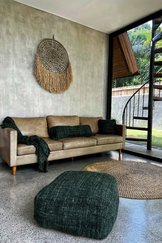 Bazar Bizar Bali Poef - Groen - Katoen - 60 x 60 x 25 cm