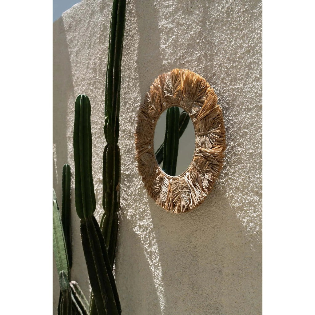 Bazar Bizar Palm Tree Spiegel - Naturel - Raffia - Ø 60 cm