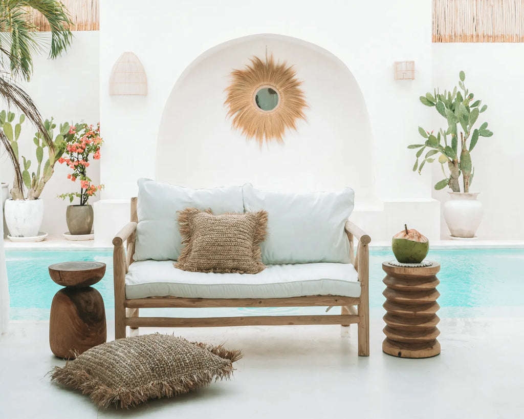 Bazar Bizar Raffia Kussenhoes - Naturel - Raffia - 60 x 60 cm