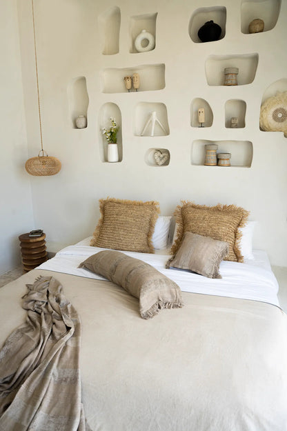 Bazar Bizar Raffia Kussenhoes - Naturel - Raffia - 60 x 60 cm