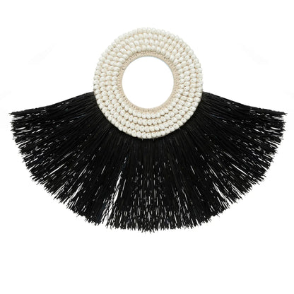 Bazar Bizar Shell Alang Alang - Zwart - Raffia - Schelpen - ± 60 x 85 cm