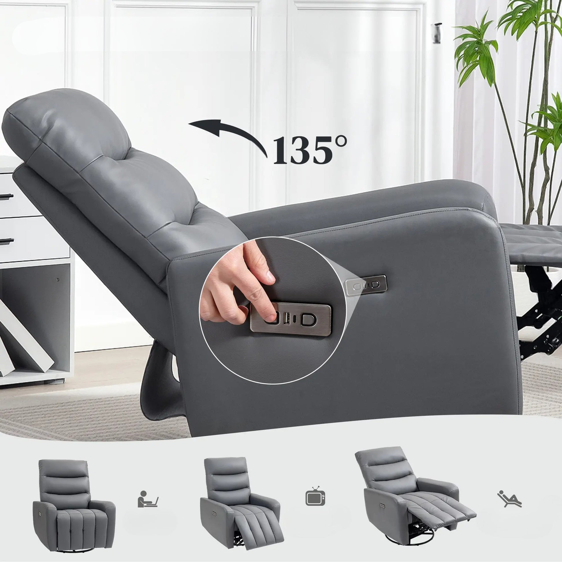 Nancy's Claviere Relaxfauteuil - Loungestoel - Relaxstoel - Verstelbaar / Draaibaar / Schommelend - Grijs - Kunstleer