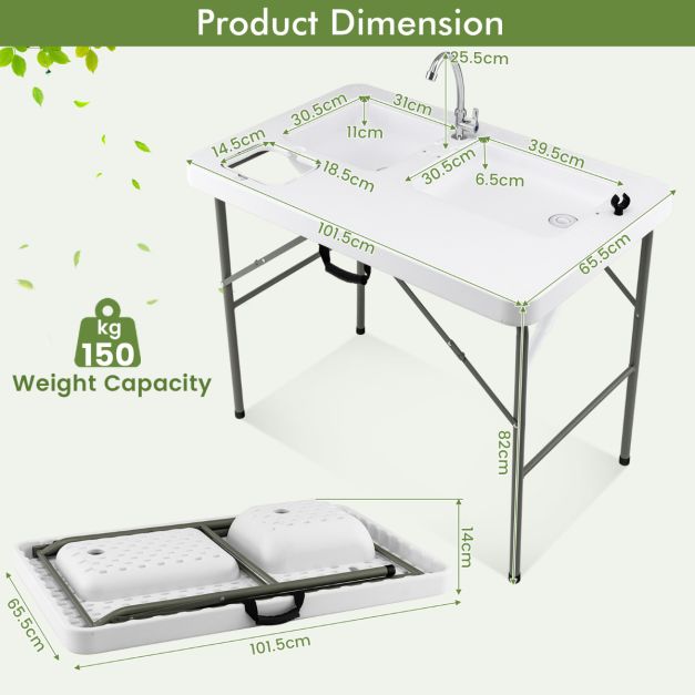 Nancy's Freches Campingtafel - Picknicktafel - Kampeertafel - Wit - ± 100 x 65 x 110 cm
