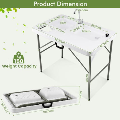 Nancy's Freches Campingtafel - Picknicktafel - Kampeertafel - Wit - ± 100 x 65 x 110 cm