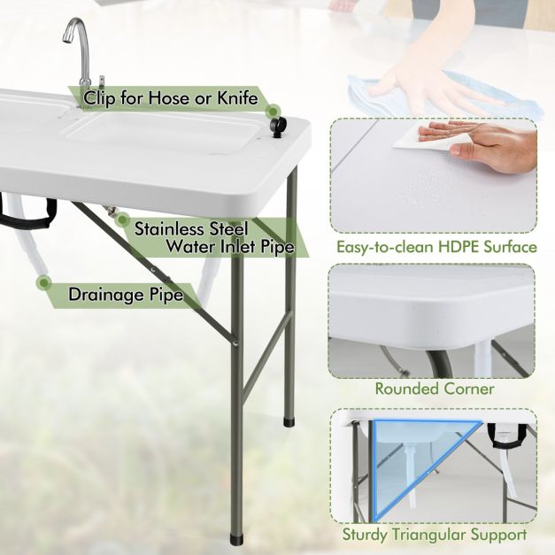 Nancy's Freches Campingtafel - Picknicktafel - Kampeertafel - Wit - ± 100 x 65 x 110 cm