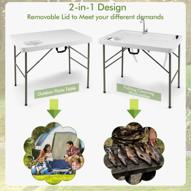 Nancy's Freches Campingtafel - Picknicktafel - Kampeertafel - Wit - ± 100 x 65 x 110 cm