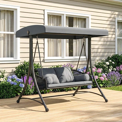 Nancy's Sorso Schommelbank - Tuinschommel - Hollywood Schommel - Verstelbaar Zonnescherm - Grijs / Zwart - ± 180 x 120 x 170 cm
