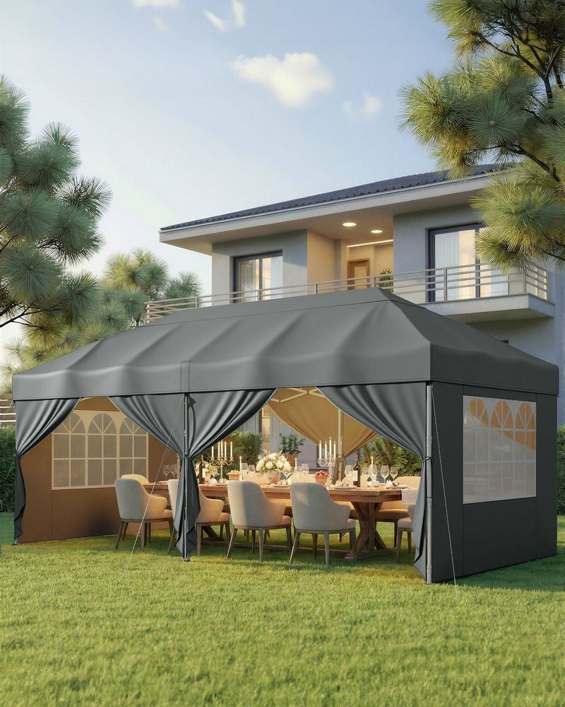 Nancy's Ruffano Partytent - Tuintent - Zonwering - Opvouwbaar - Afneembare zijwanden - Grijs - 600 x 300 x 260 cm