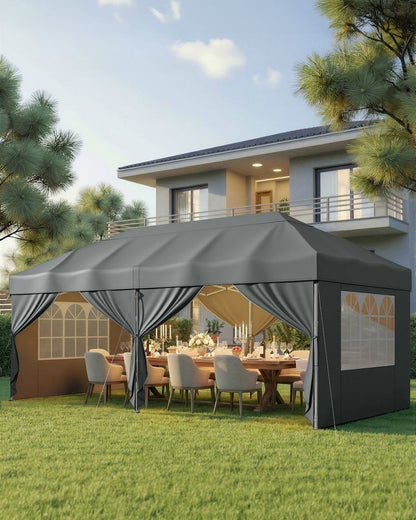 Nancy's Ruffano Partytent - Tuintent - Zonwering - Opvouwbaar - Afneembare zijwanden - Grijs - 600 x 300 x 260 cm
