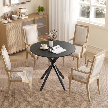 Nancy's Travo Eettafel rond - Ronde eettafel met houtlook - Zwart - Spaanplaat / Staal - Ø80 x 75H cm