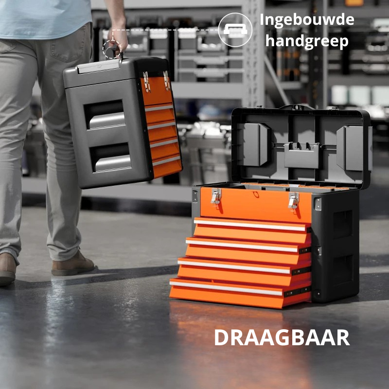 Nancy's Narzole Gereedschapskist - Gereedschapskoffer - Oranje / Zwart - Staal - ± 50 x 25 x 40 cm