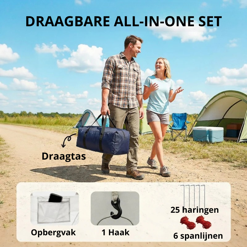 Nancy's Smarano Kampeertent - Campingtent - 2-4 Personen - Gezinstent - Blauw / Crèmewit - 385 x 240 x 140 cm