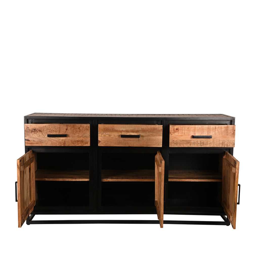 LABEL51 Dressoir Tampa - Rough Mangohout | Zwart Metaal - 170x45x90 cm