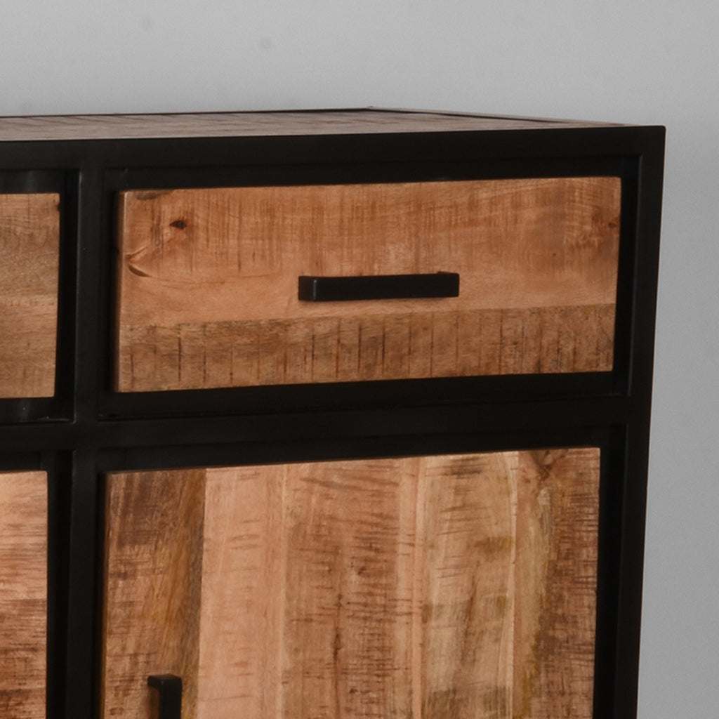 LABEL51 Dressoir Tampa - Rough Mangohout | Zwart Metaal - 170x45x90 cm