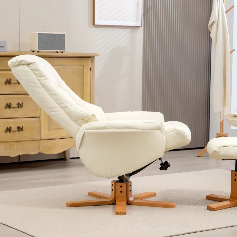 Nancy's Creixomil Relaxfauteuil - Relaxstoel - Ligstoel - Verstelbare Rugleuning - Schommelfunctie -Met Voetenbankje - Roomwit - Kunstleer / Hout