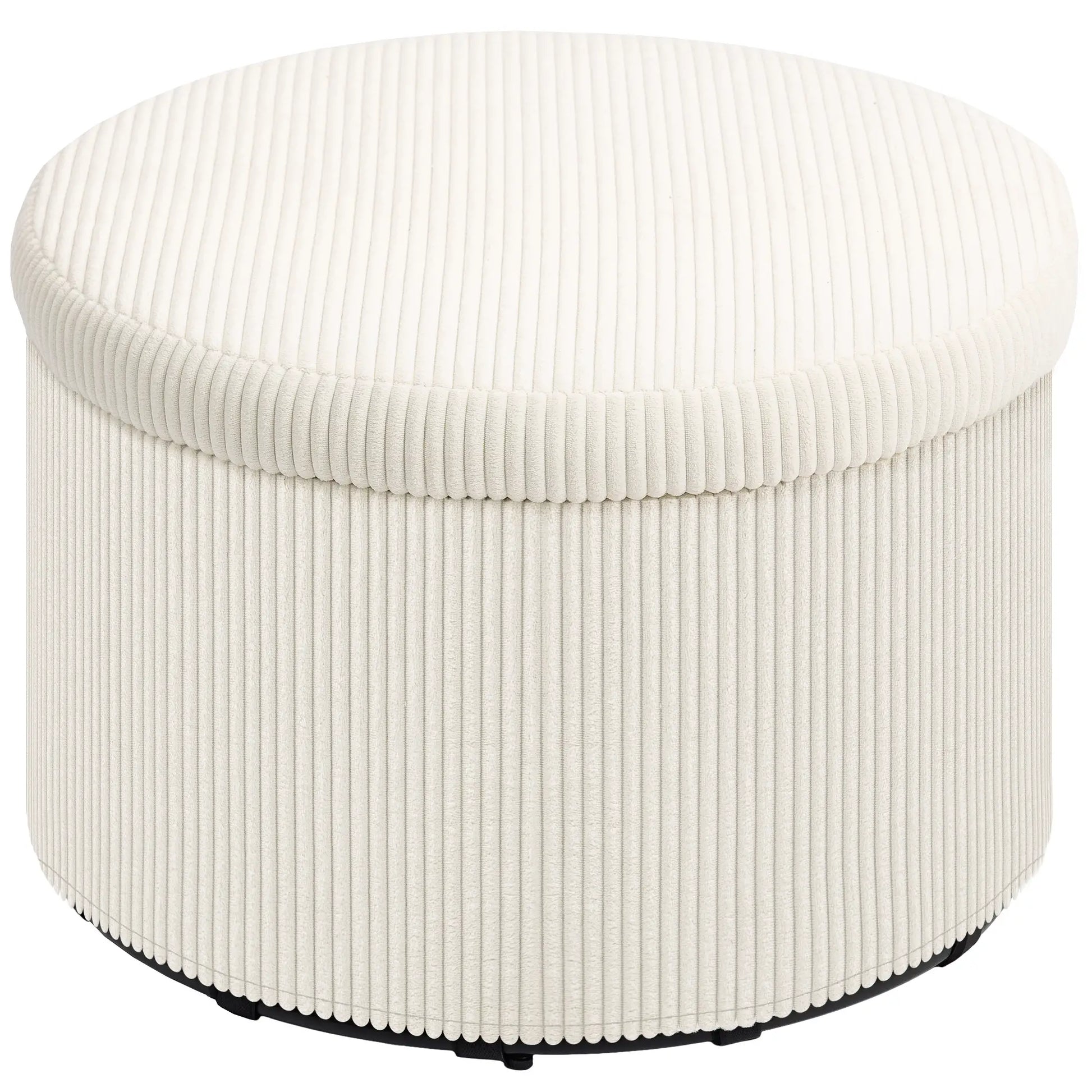 Nancy's Cutigliano Poef - Krukje - Opbergkruk - Beige - Ribfluweel - ± Ø60 x 40 cm