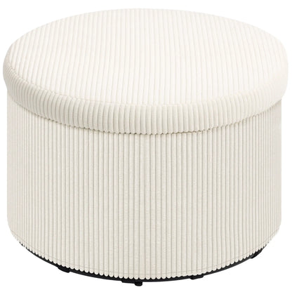 Nancy's Cutigliano Poef - Krukje - Opbergkruk - Beige - Ribfluweel - ± Ø60 x 40 cm