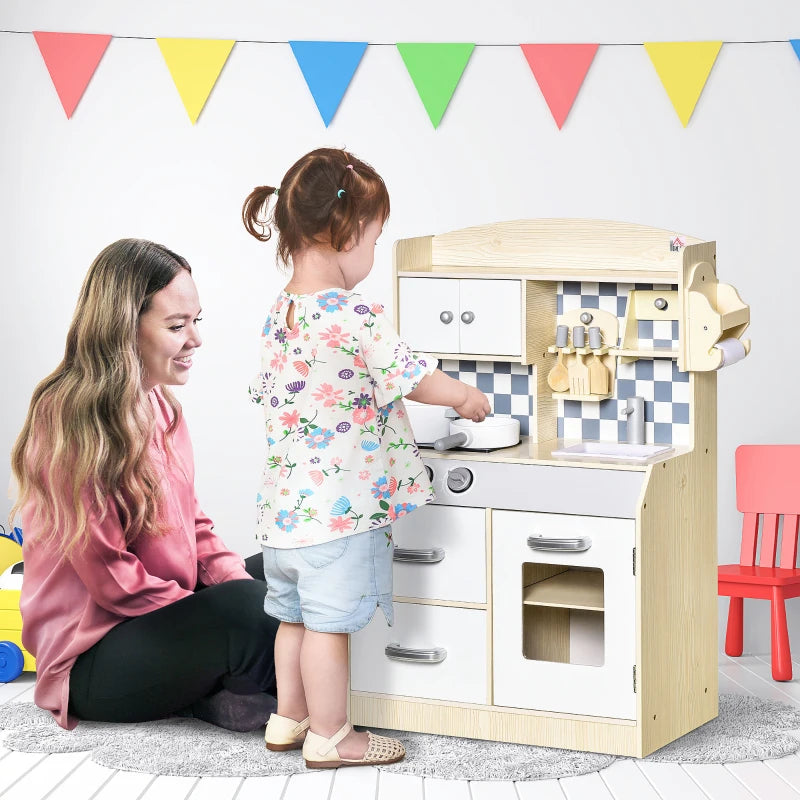 Nancy's Viana Kinderkeuken - Speelkeuken - Inclusief Accessoires - Natuurlijk Hout / Wit