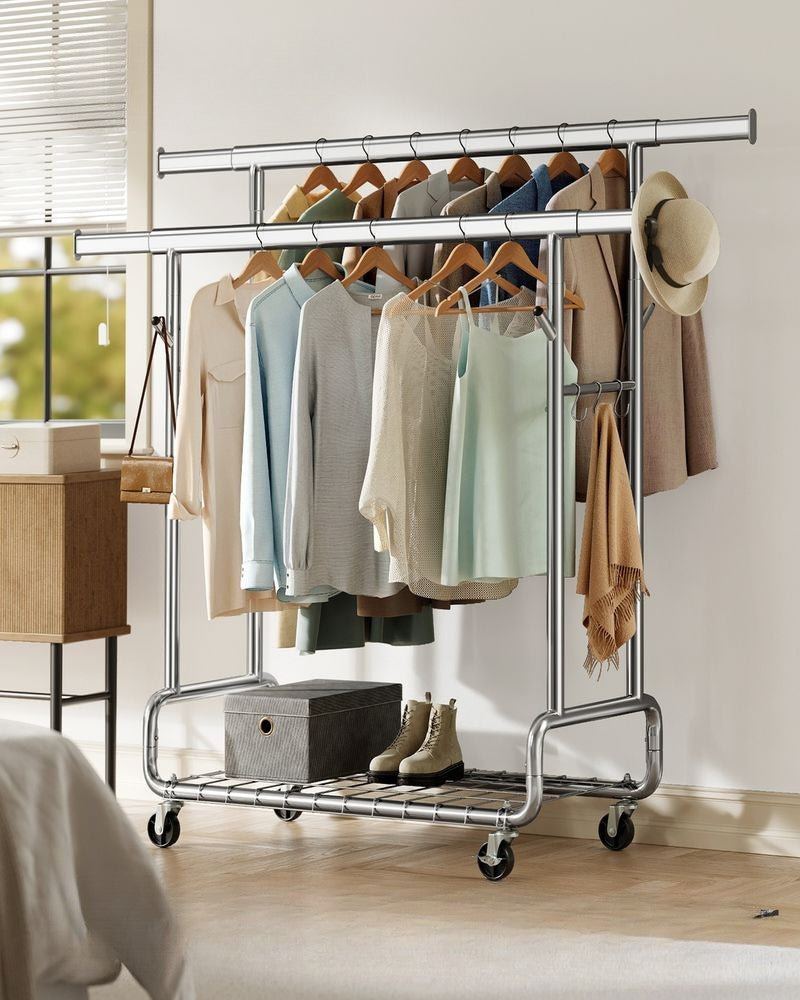 Nancy's Piegaro Kledingrek - Dubbele Kledingstang - Garderoberek - Zilver - Staal