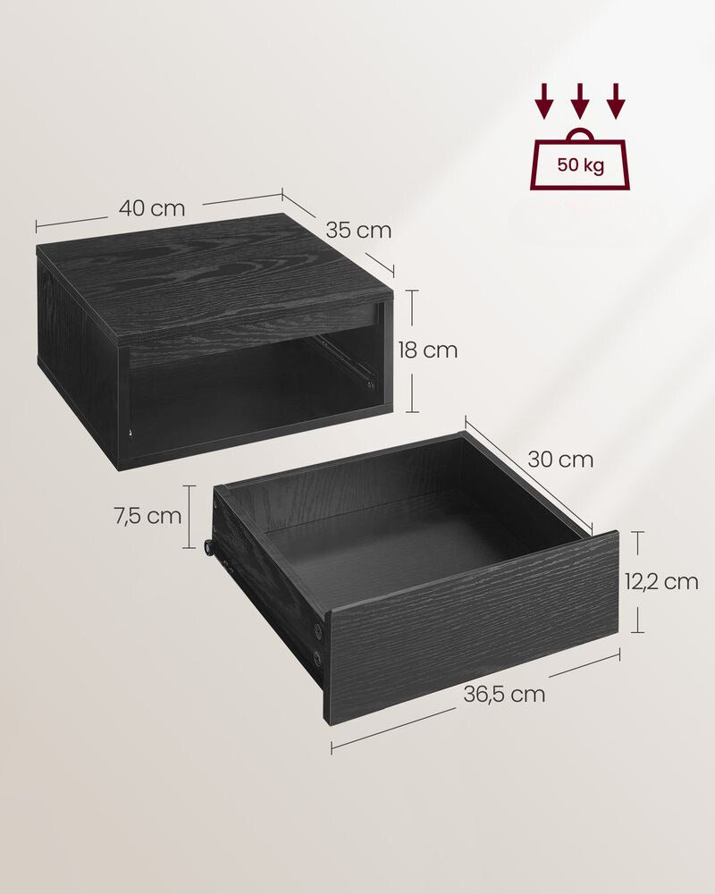 Nancy's Bova Nachtkastjes Set van 2 - Zwevende Llades - Met verlichting in 3 kleuren - Zwart - ± 40 x 35 x 20 cm