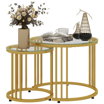 Nancy's Bragado Salontafel Set - Bijzettafels - Koffietafel - Goud - Glas / Staal