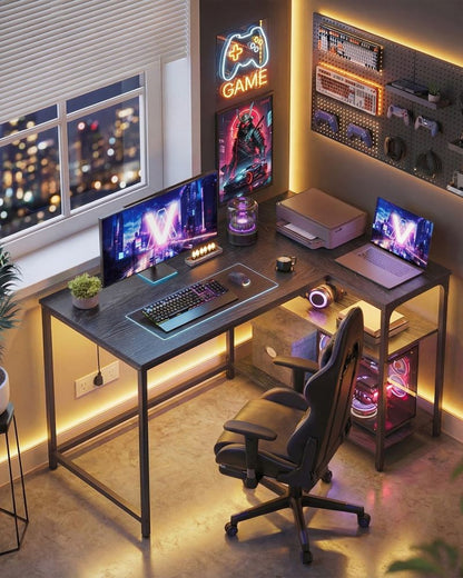 Nancy's Pralormo Hoekbureau - L-Vormig Bureau - Flexibele opbergruimte - Zwart - ± 110 x 80 x 75 cm