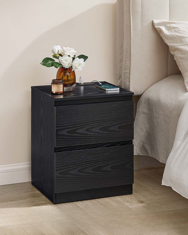 Nancy's Minerbe Nachtkastjes - Set van 2 - Ladekastjes - Oplaadstation - Zwart - ± 40 x 35 x 50 cm
