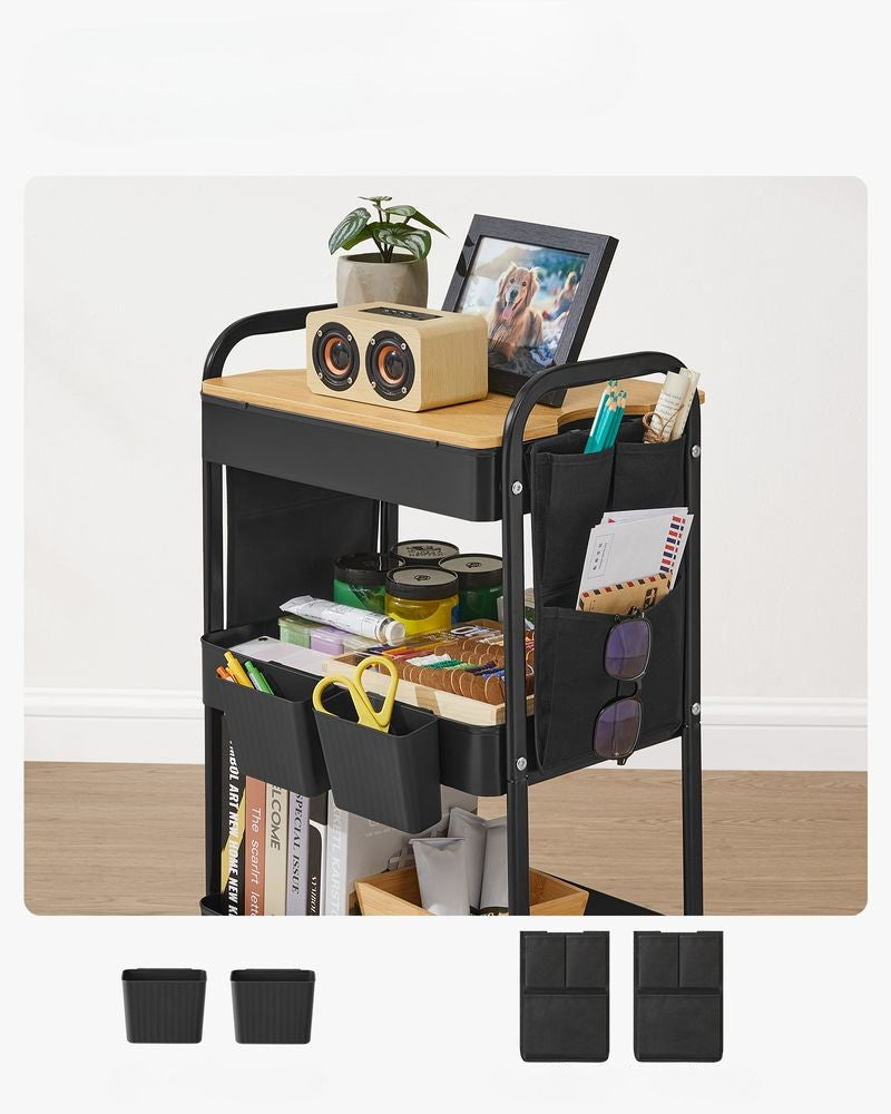 Nancy's Monzone Trolley - Keukentrolley - Serveerwagen - Zwart - Staal - ± 45 x 30 x 75 cm