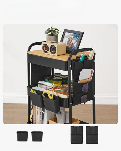 Nancy's Monzone Trolley - Keukentrolley - Serveerwagen - Zwart - Staal - ± 45 x 30 x 75 cm
