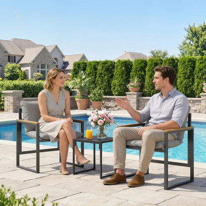 Nancy's Reggello Bistroset - Tuinstoelen - Loungestoelen - Balkonstoelen - Zwart / Grijs