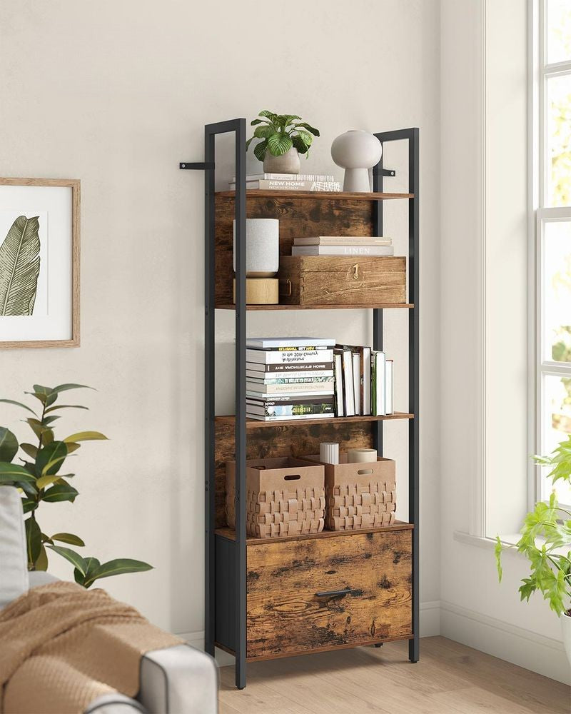 Nancy's Mergozzo Boekenkast - Opbergkast - Vitrinekast - Vintage Bruin / Zwart - ± 60 x 25 x 165 cm