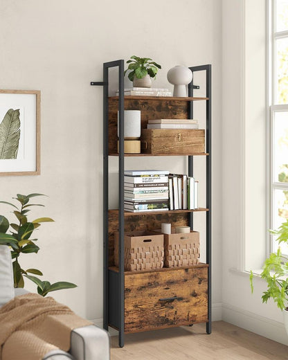 Nancy's Mergozzo Boekenkast - Opbergkast - Vitrinekast - Vintage Bruin / Zwart - ± 60 x 25 x 165 cm