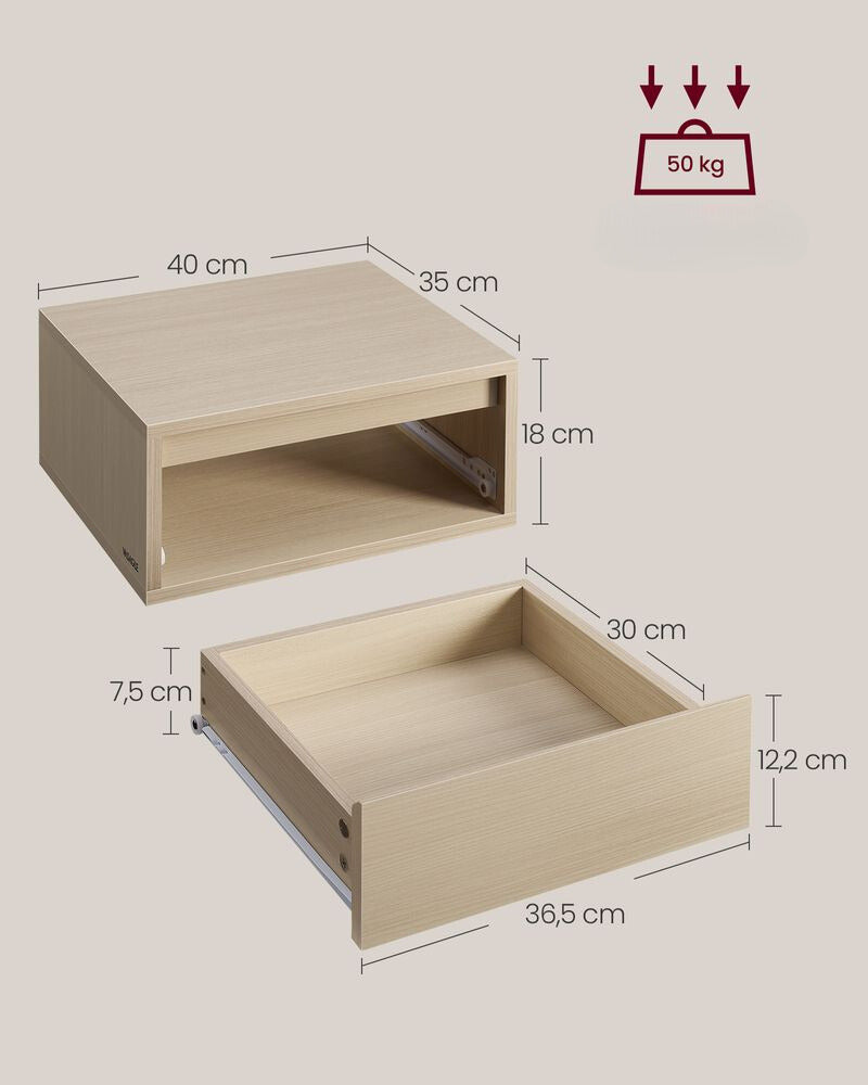 Nancy's Bova Nachtkastjes Set van 2 - Zwevende Lades - Met verlichting in 3 kleuren - Beige - ± 40 x 35 x 20 cm 