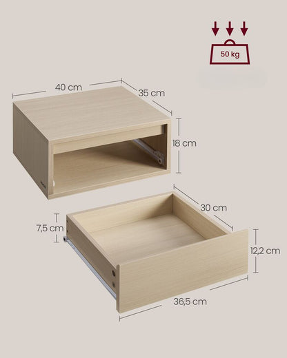 Nancy's Bova Nachtkastjes Set van 2 - Zwevende Lades - Met verlichting in 3 kleuren - Beige - ± 40 x 35 x 20 cm 