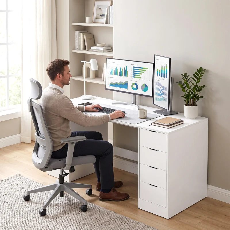 Nancy's Trecate Bureau - 8 Lades - Ruim werkblad - Wit - Spaanplaat / MDF - ± 140 x 55 x 75 cm