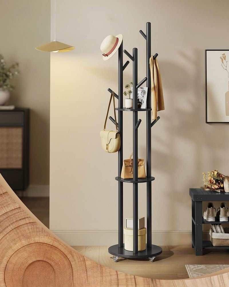 Nancy's Moltrasio Staande Kapstok - Garderoberek - Zwart - Rubberhout - 175 cm Hoog