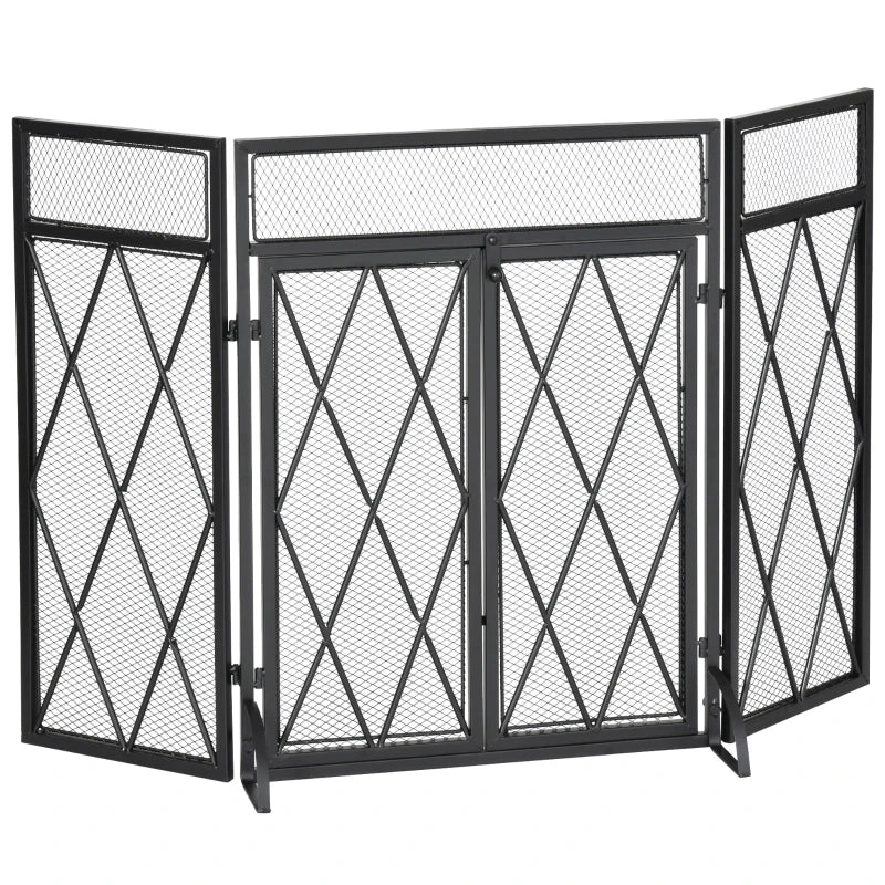 Nancy's Coimbra Haardscherm - Openhaardrek - Vonkenscherm - Zwart - Staal - ± 120 x 80 cm 