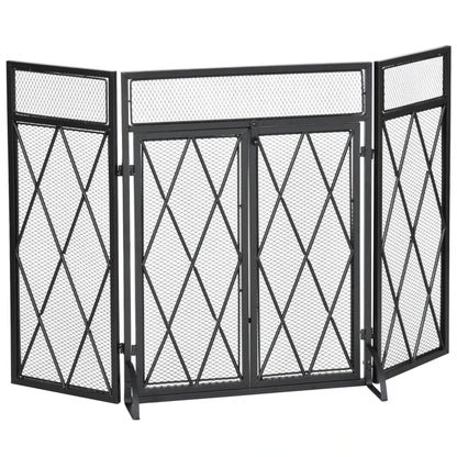 Nancy's Coimbra Haardscherm - Openhaardrek - Vonkenscherm - Zwart - Staal - ± 120 x 80 cm 