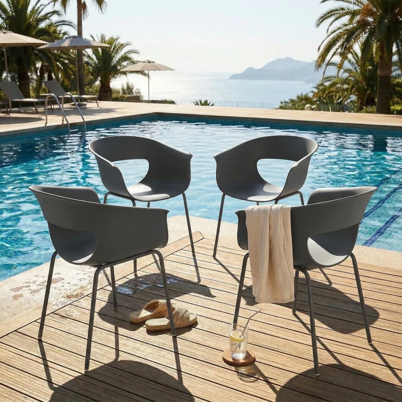 Nancy's Scanno Tuinstoelen - Set van 4 - Terrasstoelen - Ergonomisch - Grijs - Staal / Kunststof