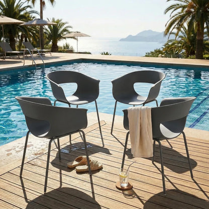 Nancy's Scanno Tuinstoelen - Set van 4 - Terrasstoelen - Ergonomisch - Grijs - Staal / Kunststof