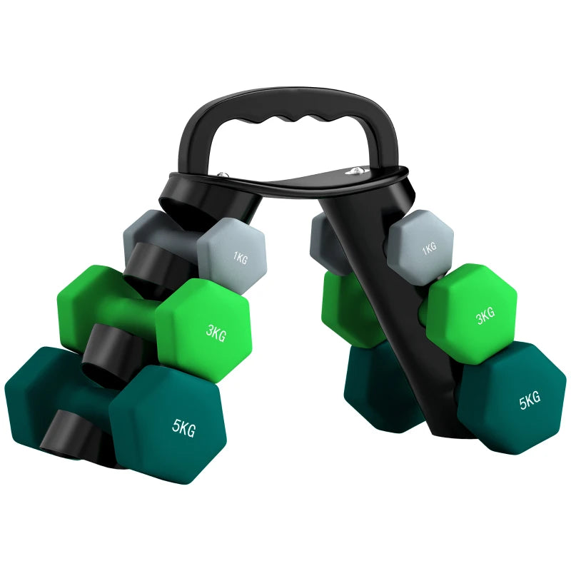 Nancy's Anobra Dumbbells - Halterset met Opbergrek - Set van 6 Halters - Dumbbell Set - 2x1 kg - 2x3kg - 2x5kg 