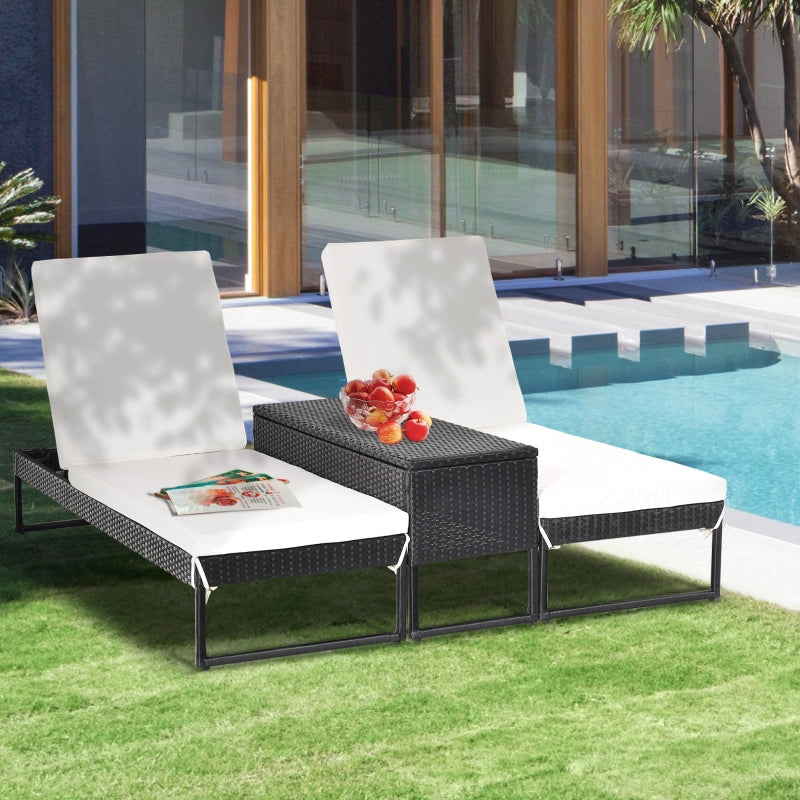 Nancy's Waukee Loungeset - Set Van 3 - Ligstoelen - Loungestoel - Bijzettafel - Verstelbaar - Zwart/Wit