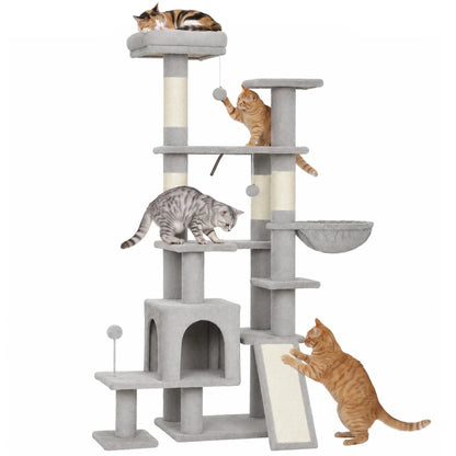 Nancy's Tortolì Krabpaal - Kattenboom - Klimboom met 5 verdiepingen - Grijs / Crèmewit - 78 x 40 x 152 cm