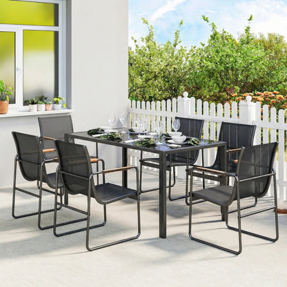Nancy's Remanzacco Tuinset - Tuinmeubelset - Eettafel voor buiten - 7-Delig - Zwart