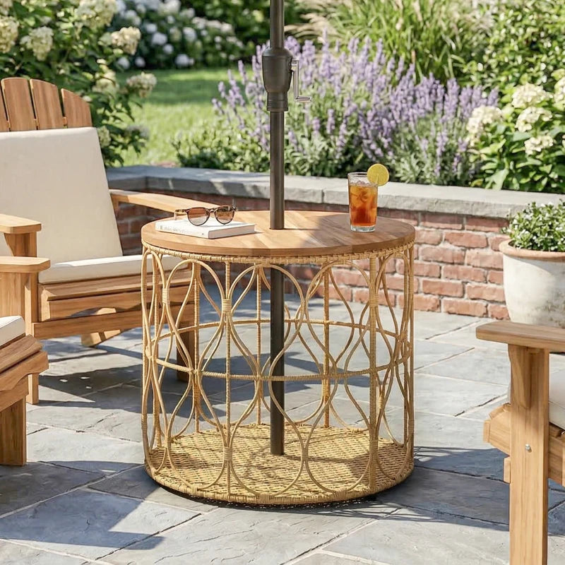 Nancy's Selvino Balkontafel - Tuintafel - Bohemian Bijzettafel - Acaciahout / Rotan - Ø 50 x 47,5 cm