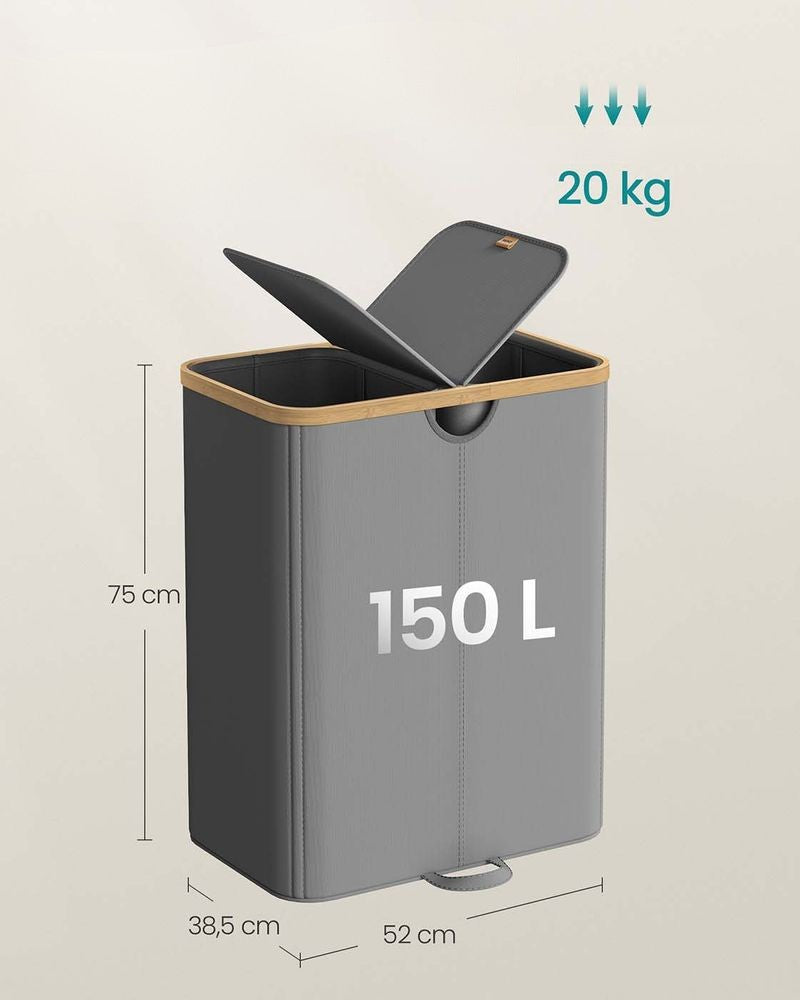 Nancy's Miazzina Wasmand - Wasbox - Wassorteerder - 2 Vakken - Grijs / Beige - 150 Liter