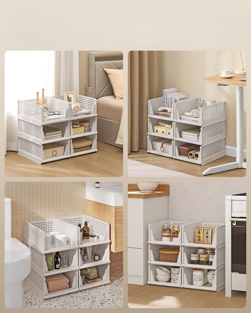 Nancy's Piazzolo Organizers - Opbergmanden - Stapelbaar - Opvouwbaar - Set van 6 - Wit - ± 45 x 35 x 20 cm