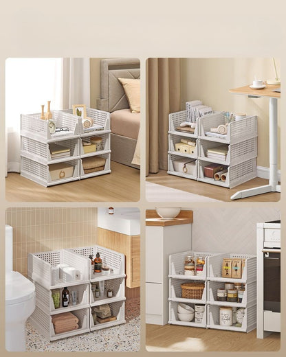 Nancy's Piazzolo Organizers - Opbergmanden - Stapelbaar - Opvouwbaar - Set van 6 - Wit - ± 45 x 35 x 20 cm