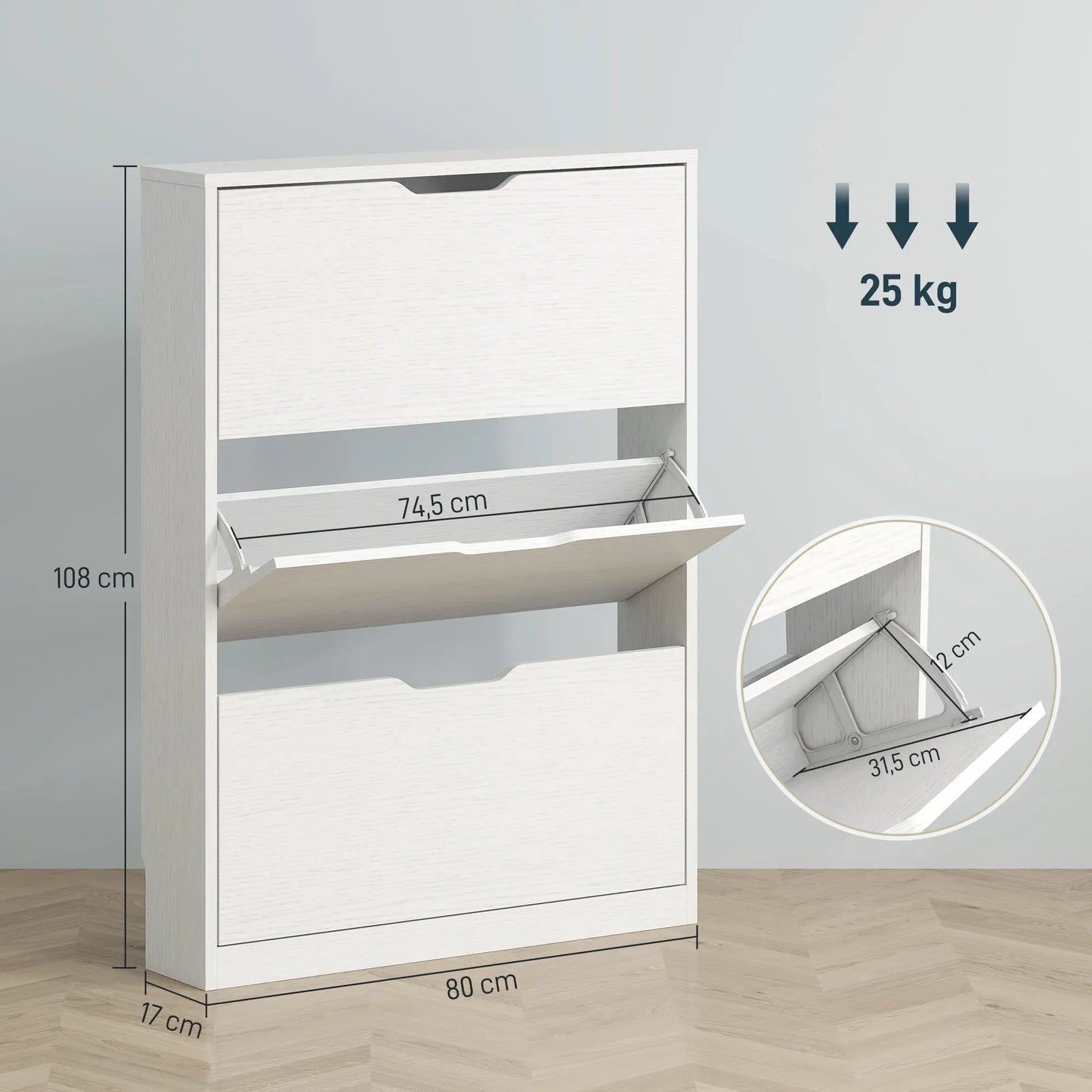 Nancy's Cropani Schoenenkast - Opbergkast voor Schoenen - Wit - ± 80 x 20 x 110 cm