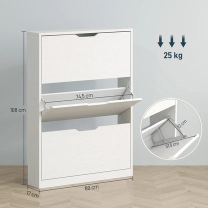 Nancy's Cropani Schoenenkast - Opbergkast voor Schoenen - Wit - ± 80 x 20 x 110 cm